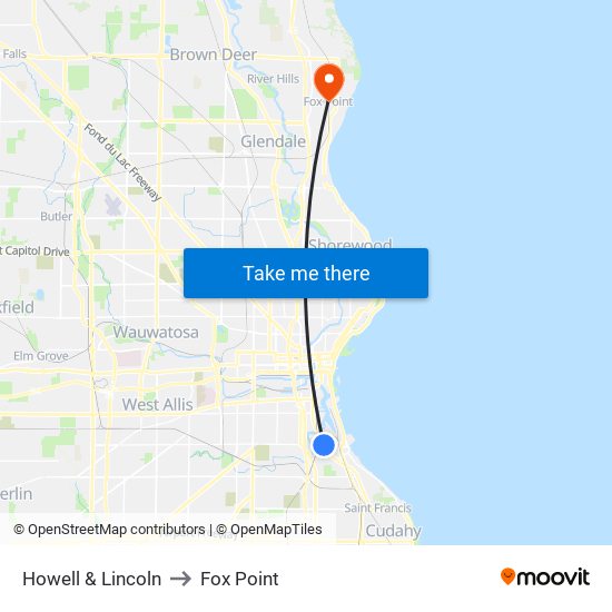 Howell & Lincoln to Fox Point map