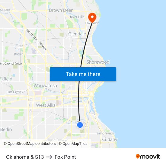 Oklahoma & S13 to Fox Point map