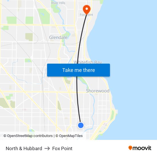 North & Hubbard to Fox Point map