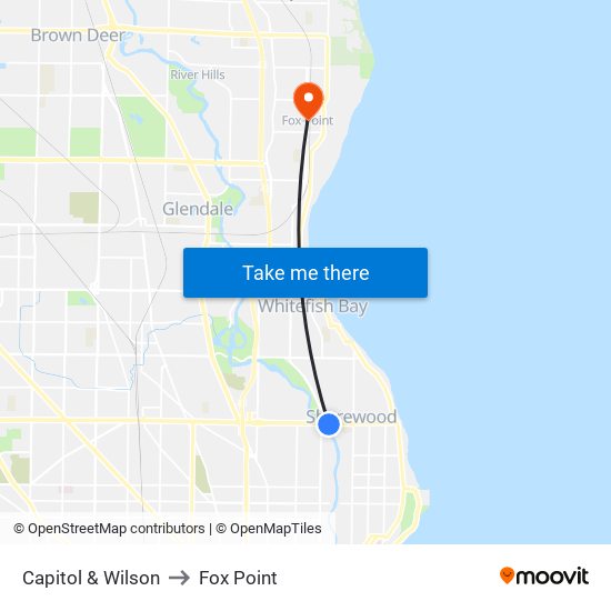 Capitol & Wilson to Fox Point map