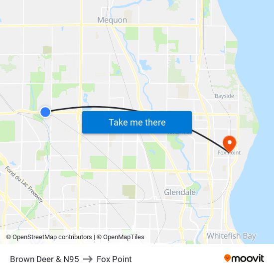 Brown Deer & N95 to Fox Point map