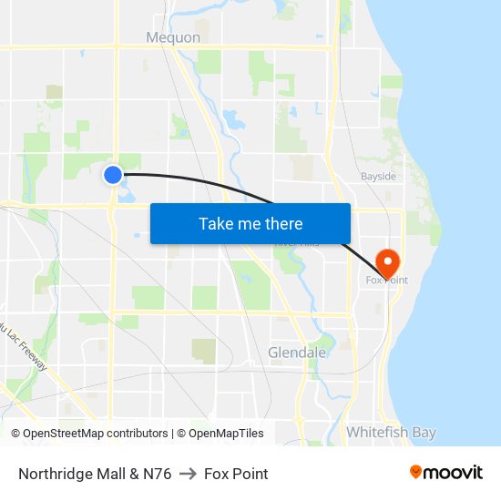 Northridge Mall & N76 to Fox Point map