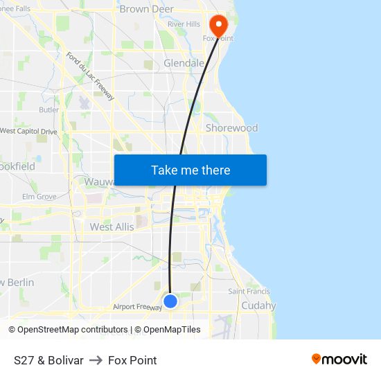 S27 & Bolivar to Fox Point map