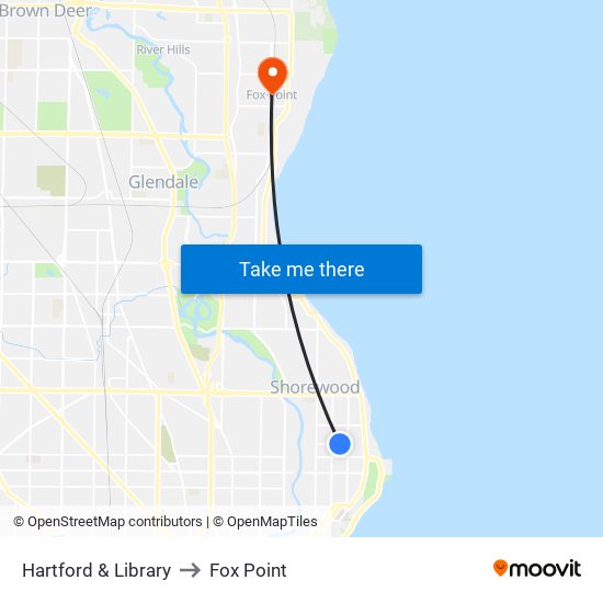 Hartford & Library to Fox Point map