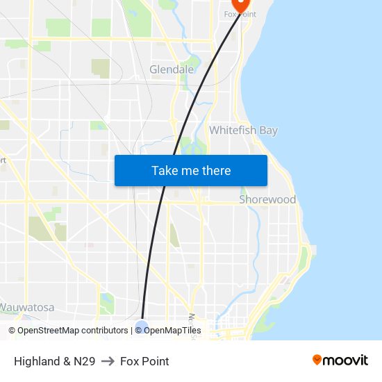 Highland & N29 to Fox Point map