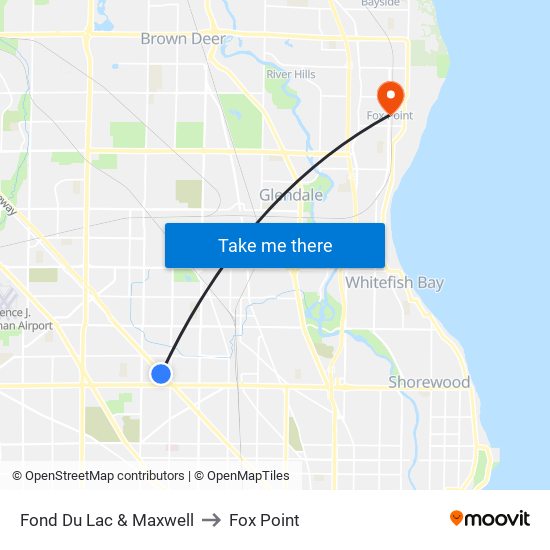 Fond Du Lac & Maxwell to Fox Point map