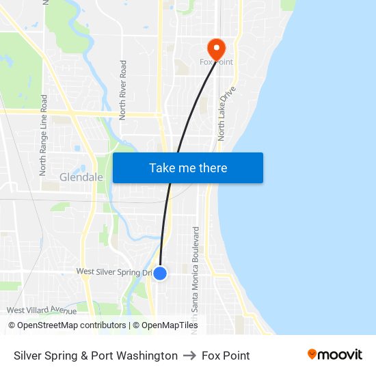 Silver Spring & Port Washington to Fox Point map