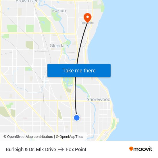 Burleigh & Dr. Mlk Drive to Fox Point map