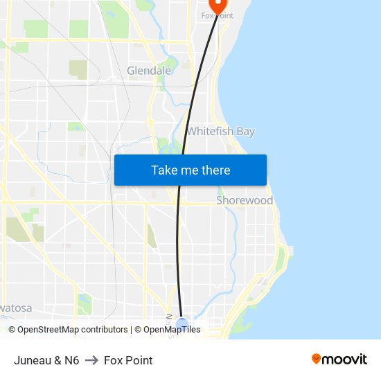 Juneau & N6 to Fox Point map