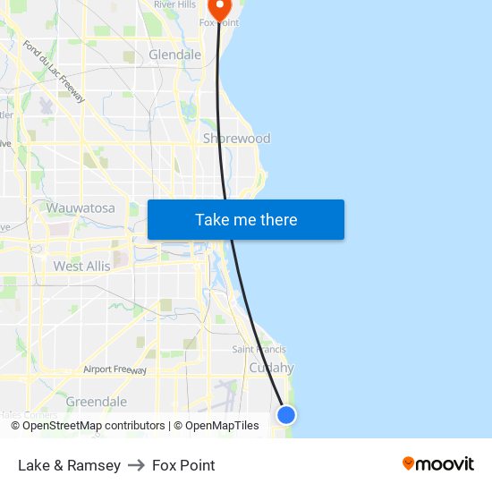 Lake & Ramsey to Fox Point map