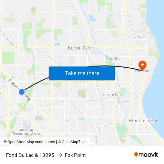 Fond Du Lac & 10295 to Fox Point map