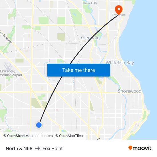 North & N68 to Fox Point map