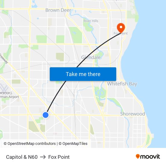 Capitol & N60 to Fox Point map