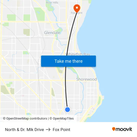North & Dr. Mlk Drive to Fox Point map