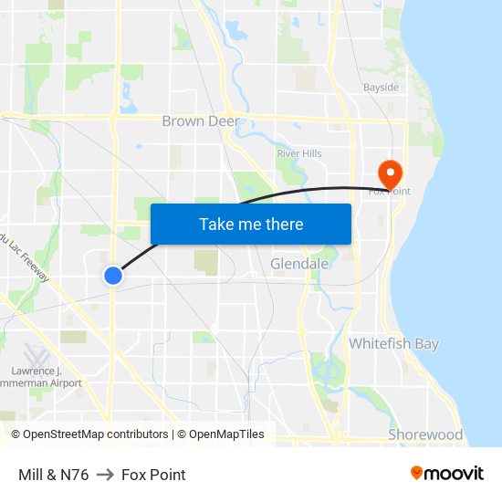 Mill & N76 to Fox Point map