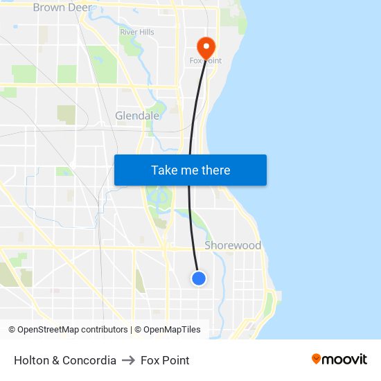 Holton & Concordia to Fox Point map