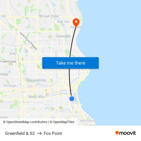 Greenfield & S2 to Fox Point map