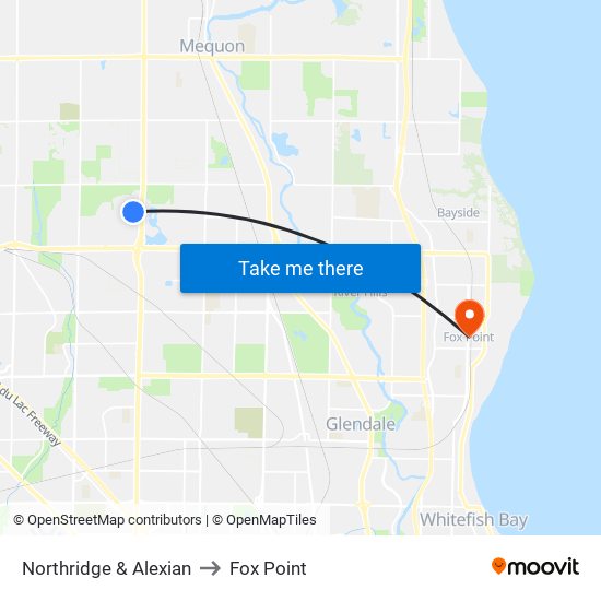 Northridge & Alexian to Fox Point map