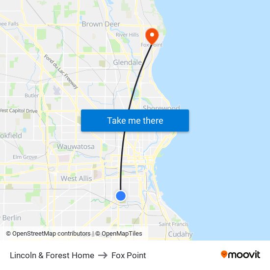 Lincoln & Forest Home to Fox Point map