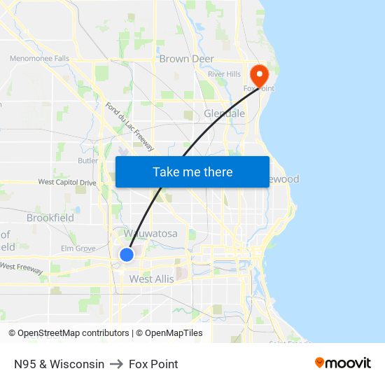 N95 & Wisconsin to Fox Point map