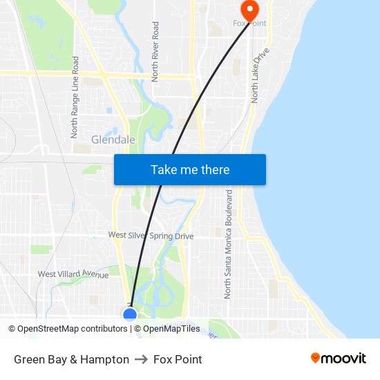 Green Bay & Hampton to Fox Point map