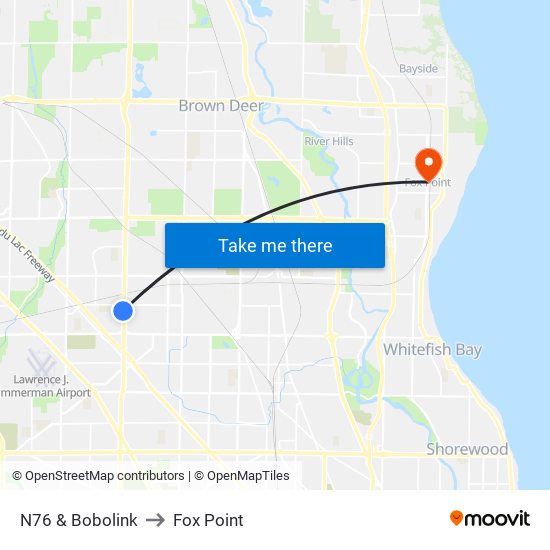 N76 & Bobolink to Fox Point map