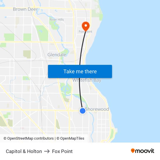 Capitol & Holton to Fox Point map