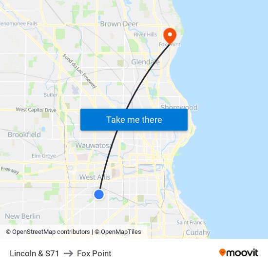 Lincoln & S71 to Fox Point map