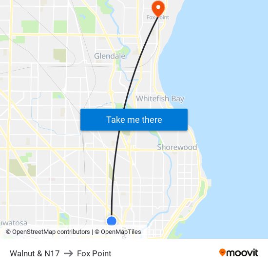 Walnut & N17 to Fox Point map