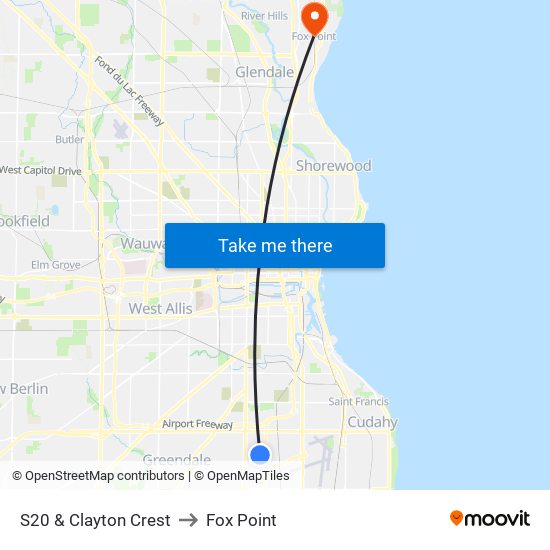 S20 & Clayton Crest to Fox Point map