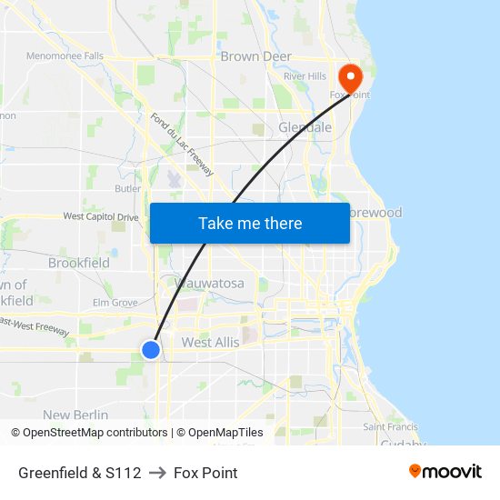 Greenfield & S112 to Fox Point map