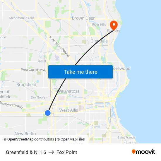 Greenfield & N116 to Fox Point map