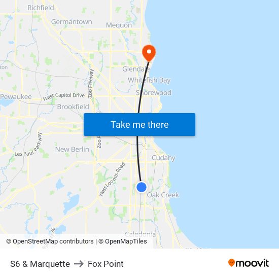 S6 & Marquette to Fox Point map