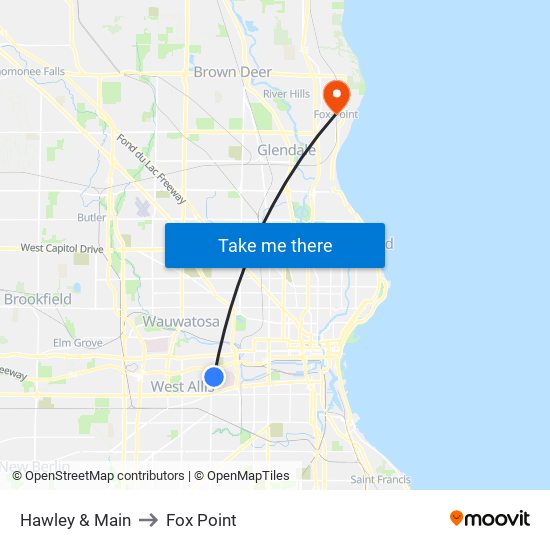 Hawley & Main to Fox Point map