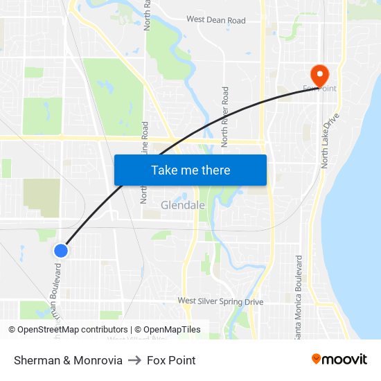 Sherman & Monrovia to Fox Point map