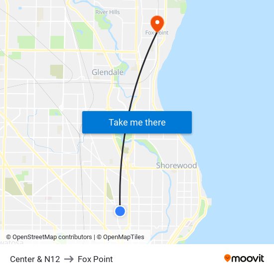 Center & N12 to Fox Point map