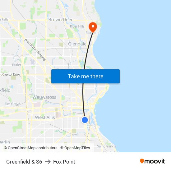 Greenfield & S6 to Fox Point map