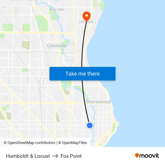 Humboldt & Locust to Fox Point map