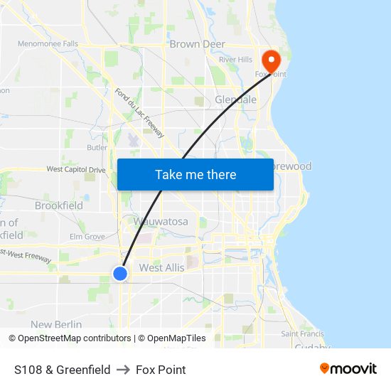 S108 & Greenfield to Fox Point map