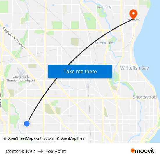 Center & N92 to Fox Point map