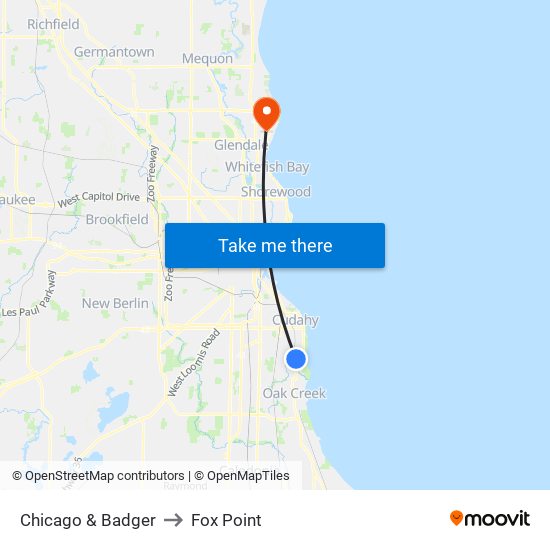 Chicago & Badger to Fox Point map