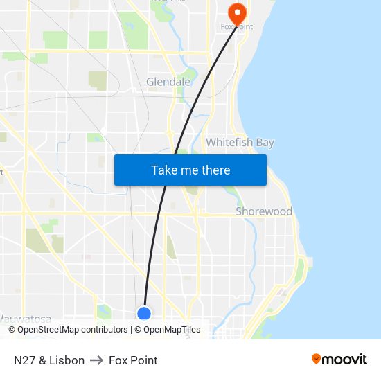 N27 & Lisbon to Fox Point map