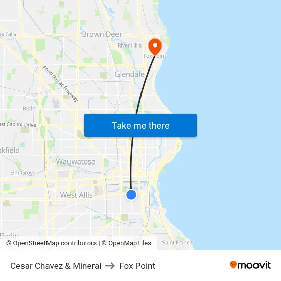 Cesar Chavez & Mineral to Fox Point map