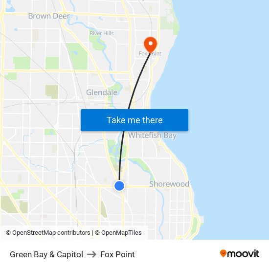 Green Bay & Capitol to Fox Point map