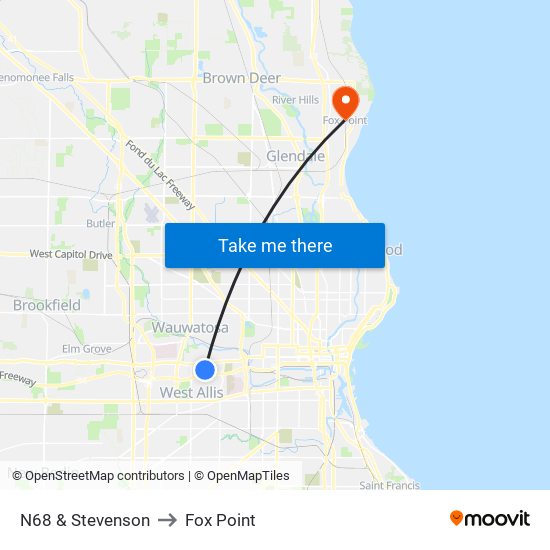 N68 & Stevenson to Fox Point map