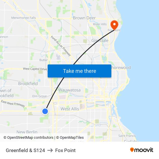 Greenfield & S124 to Fox Point map