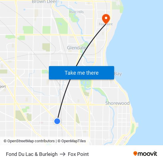 Fond Du Lac & Burleigh to Fox Point map