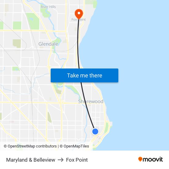 Maryland & Belleview to Fox Point map