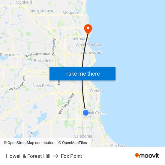 Howell & Forest Hill to Fox Point map