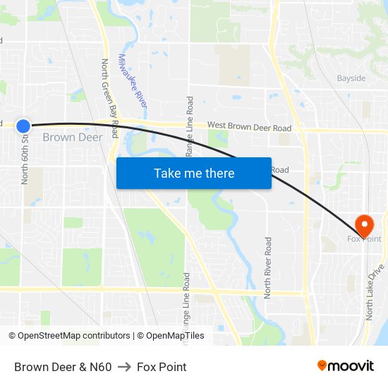 Brown Deer & N60 to Fox Point map